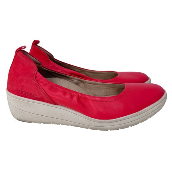 Vionic Jacey Poppy Ballet Flat Wedge Shoes Womens Red Size 8 Rubber Sole Slip On - Picture 1 of 10